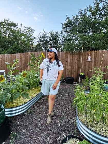 Jessica working in her garden